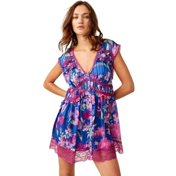 FREE PEOPLE FP SPRING FLING MINI ULTRA VIOLET COMBO Dress S - Picture 1 of 8